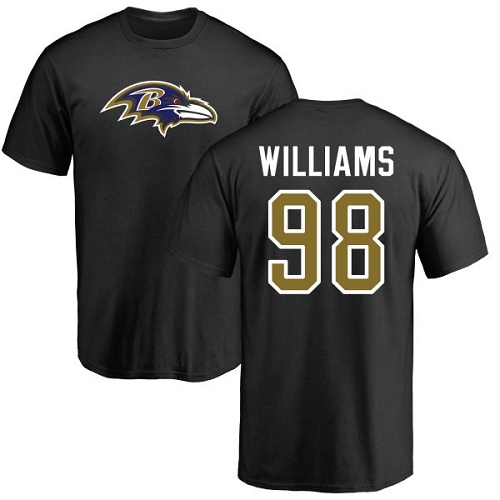 Men Baltimore Ravens Black Brandon Williams Name and Number Logo NFL Football #98 T Shirt->nfl t-shirts->Sports Accessory